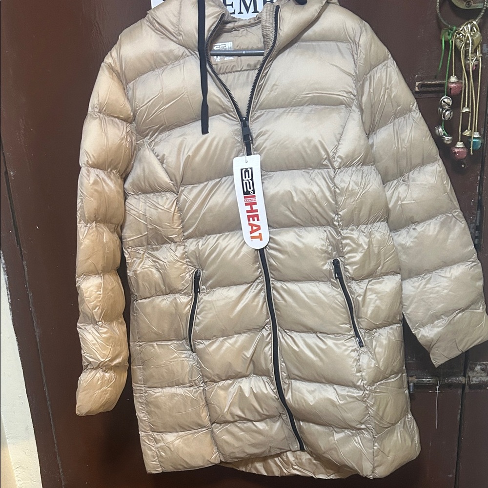 32 Degrees Beige Puffer Jacket with Hood
